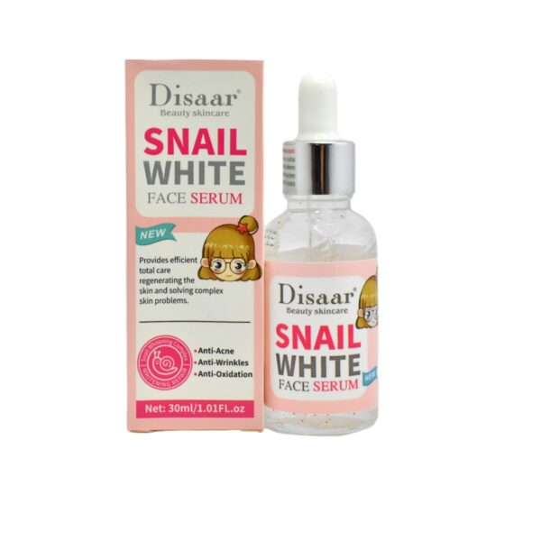 Suero para el rostro Snail White Disaar caja rosada con blanco