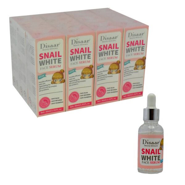 Suero para el rostro Snail White Disaar caja rosada con blanco - Imagen 2